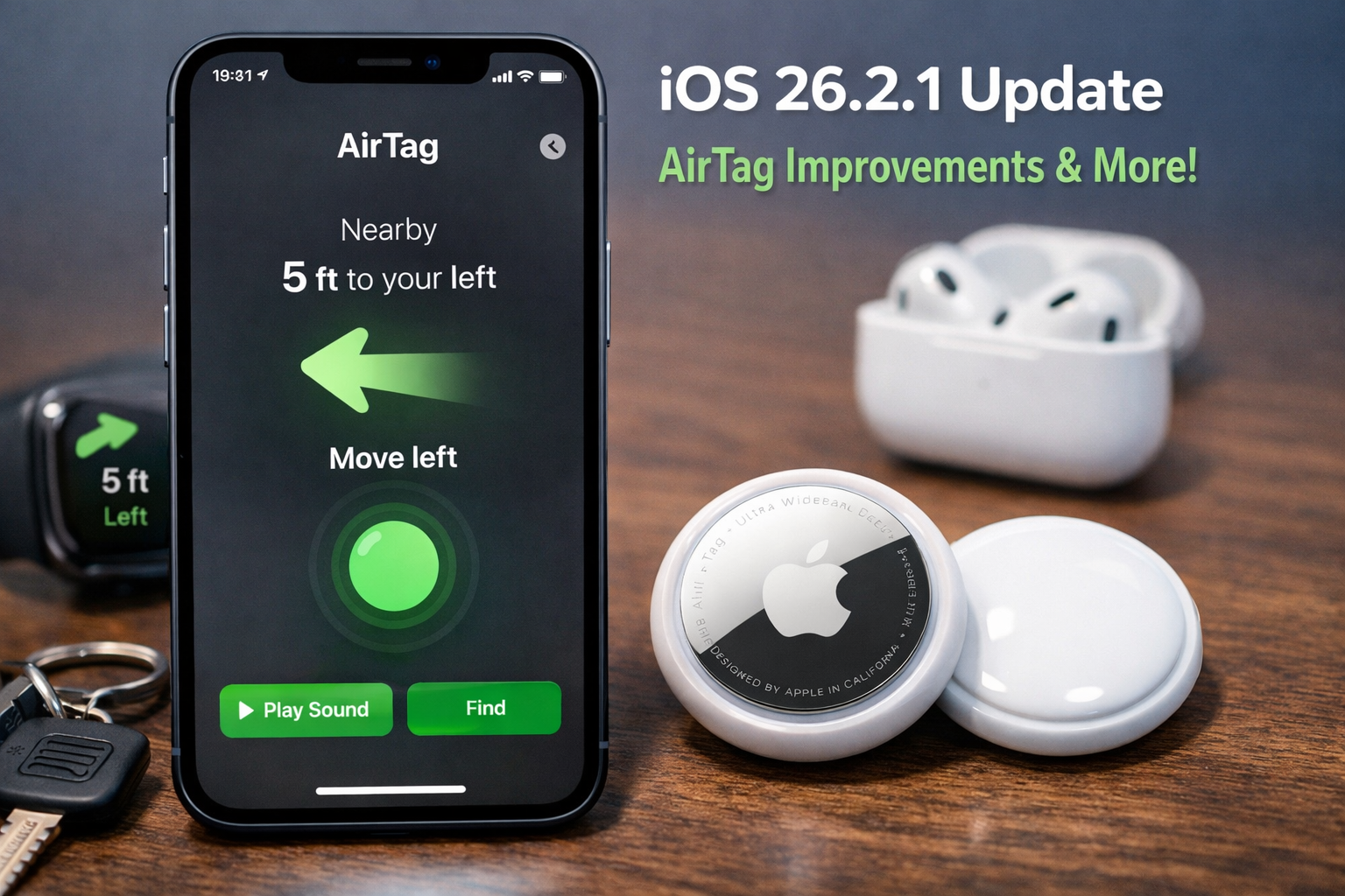 iOS 26.2.1 update with AirTag and Find My improvements shown on iPhone