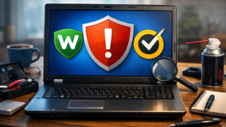 Older Windows laptop showing security warning while removing Webroot antivirus from Windows 10