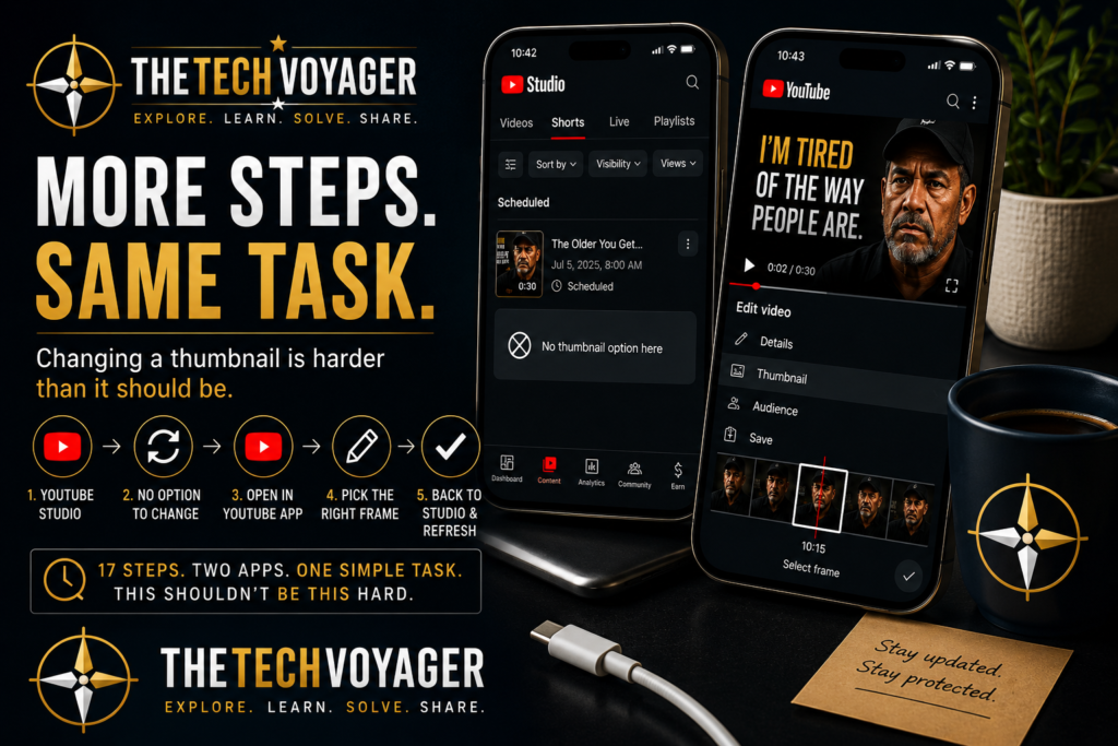A simple task like changing the thumbnail on a scheduled YouTube Short now requires bouncing between two different apps. Here’s what the current workflow looks like—and why small design decisions can create big productivity headaches.