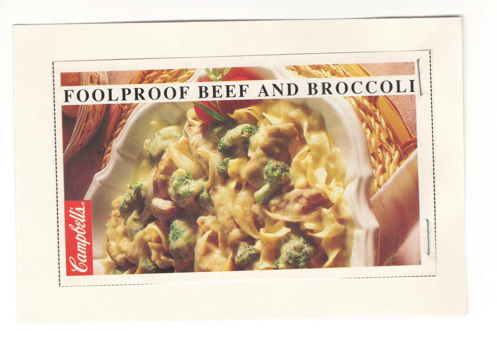 Original front of the Foolproof Beef and Broccoli magazine clipping mounted on an index card from My Mom's Recipe Box