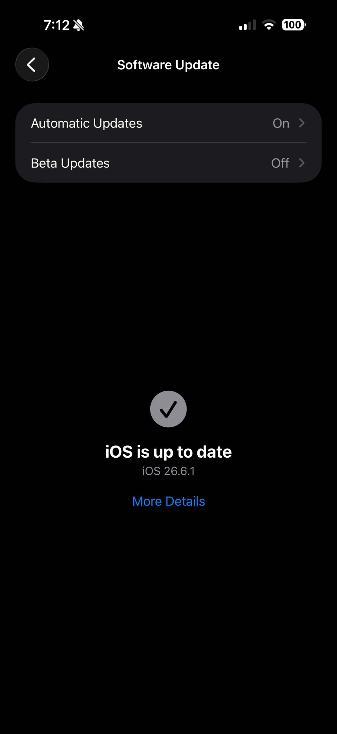 iPhone Software Update screen showing iOS 26.6.1 is up to date