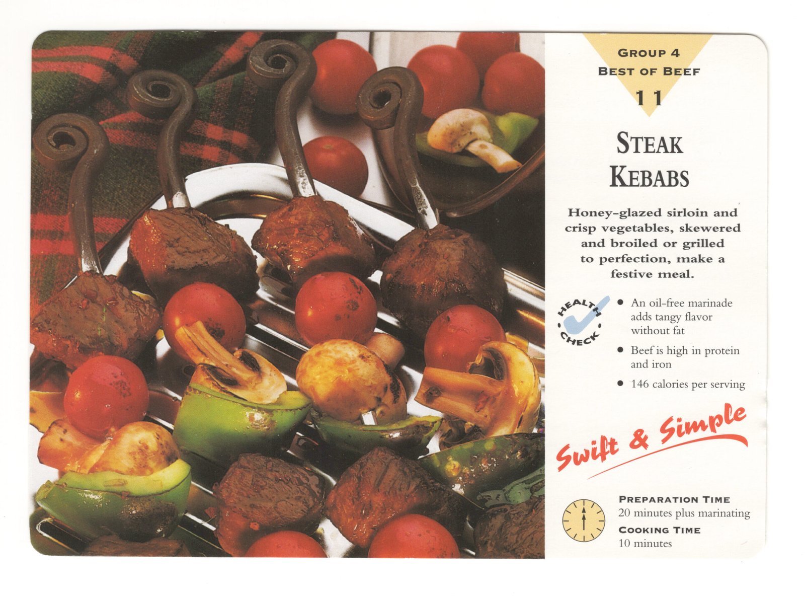 Original front of the Steak Kebabs printed recipe card from My Mom's Recipe Box