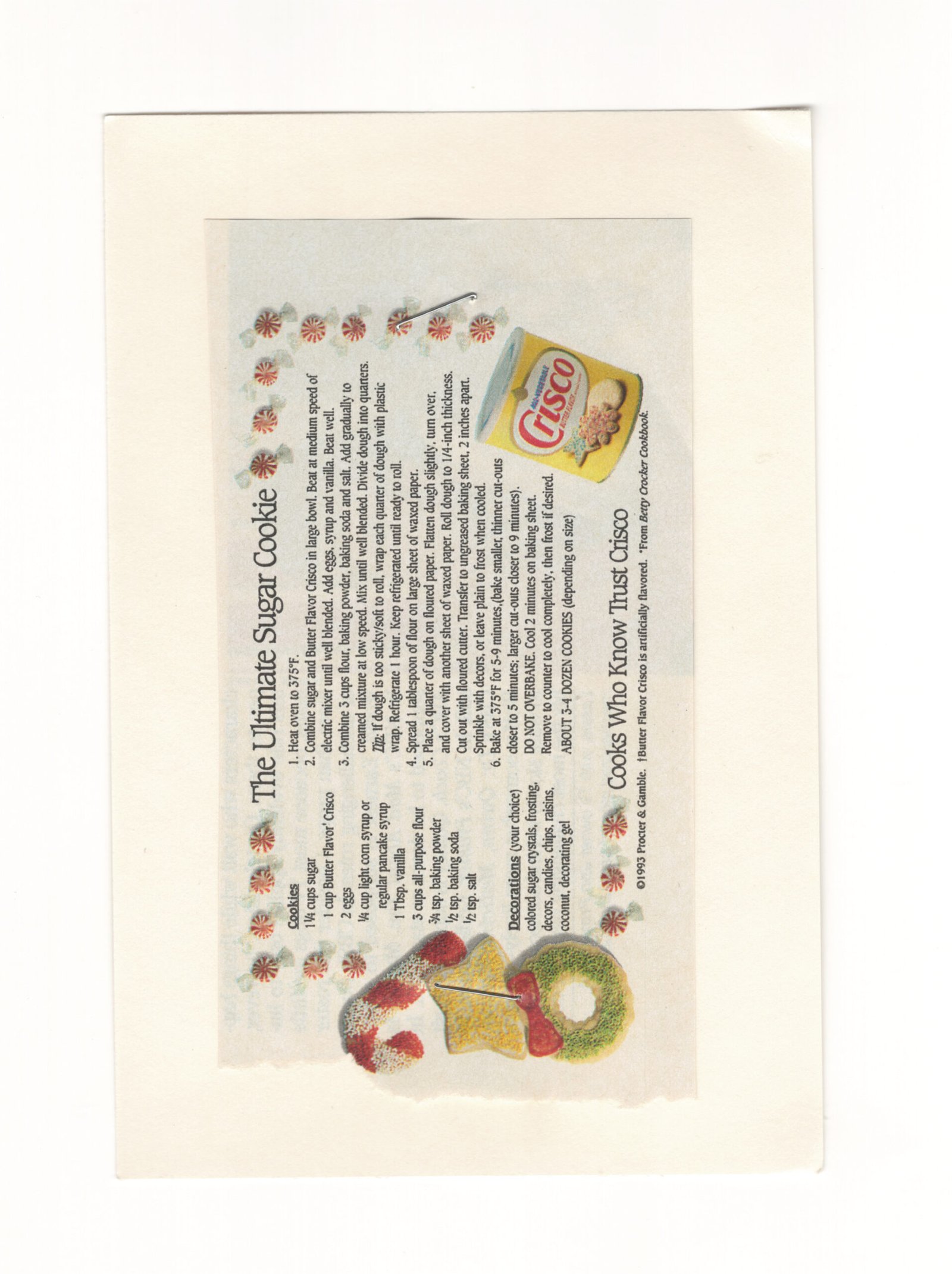 Original sideways printed clipping for The Ultimate Sugar Cookie from My Mom's Recipe Box.