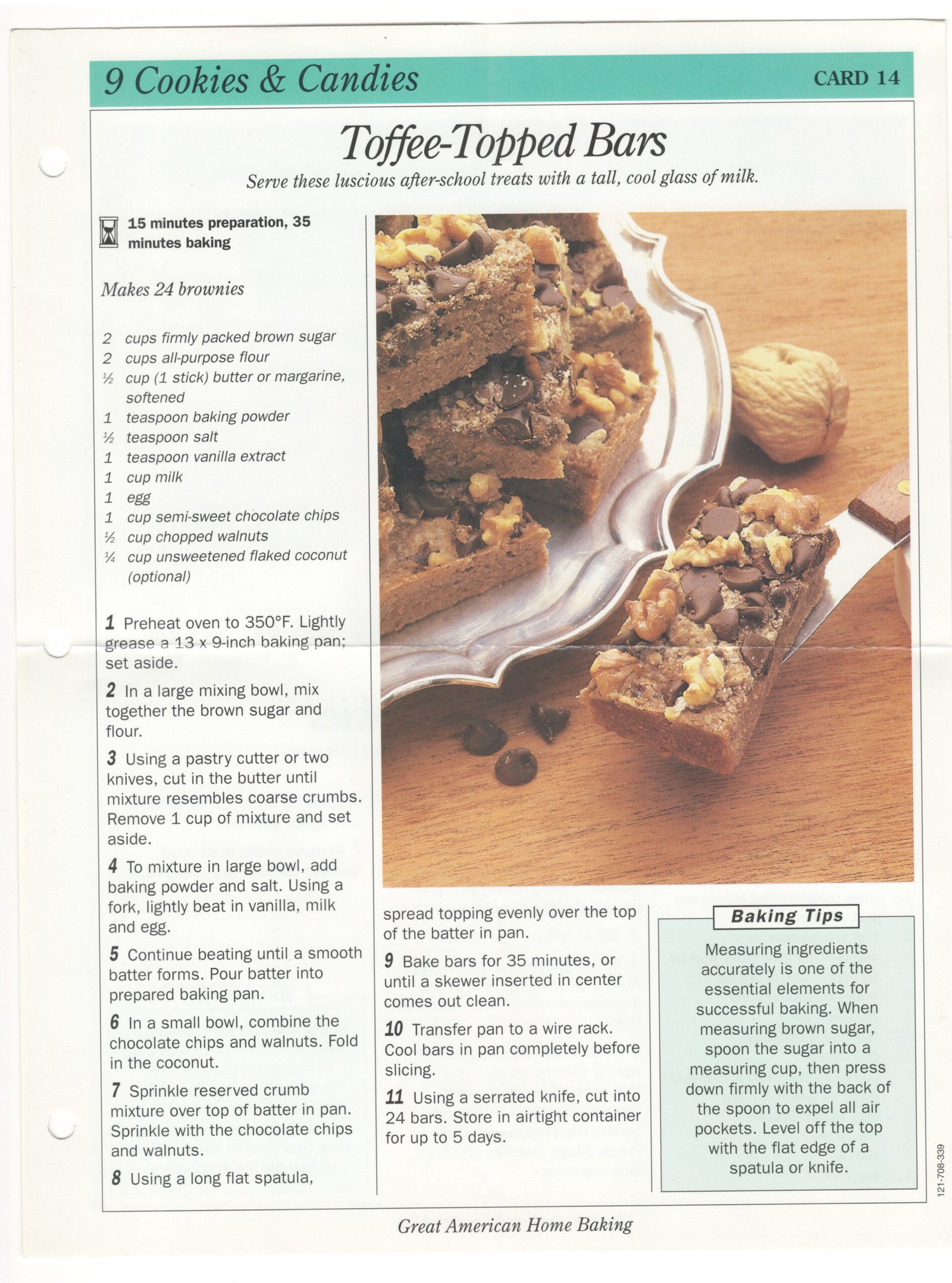 Original printed Toffee-Topped Bars cookbook page from My Mom's Recipe Box.