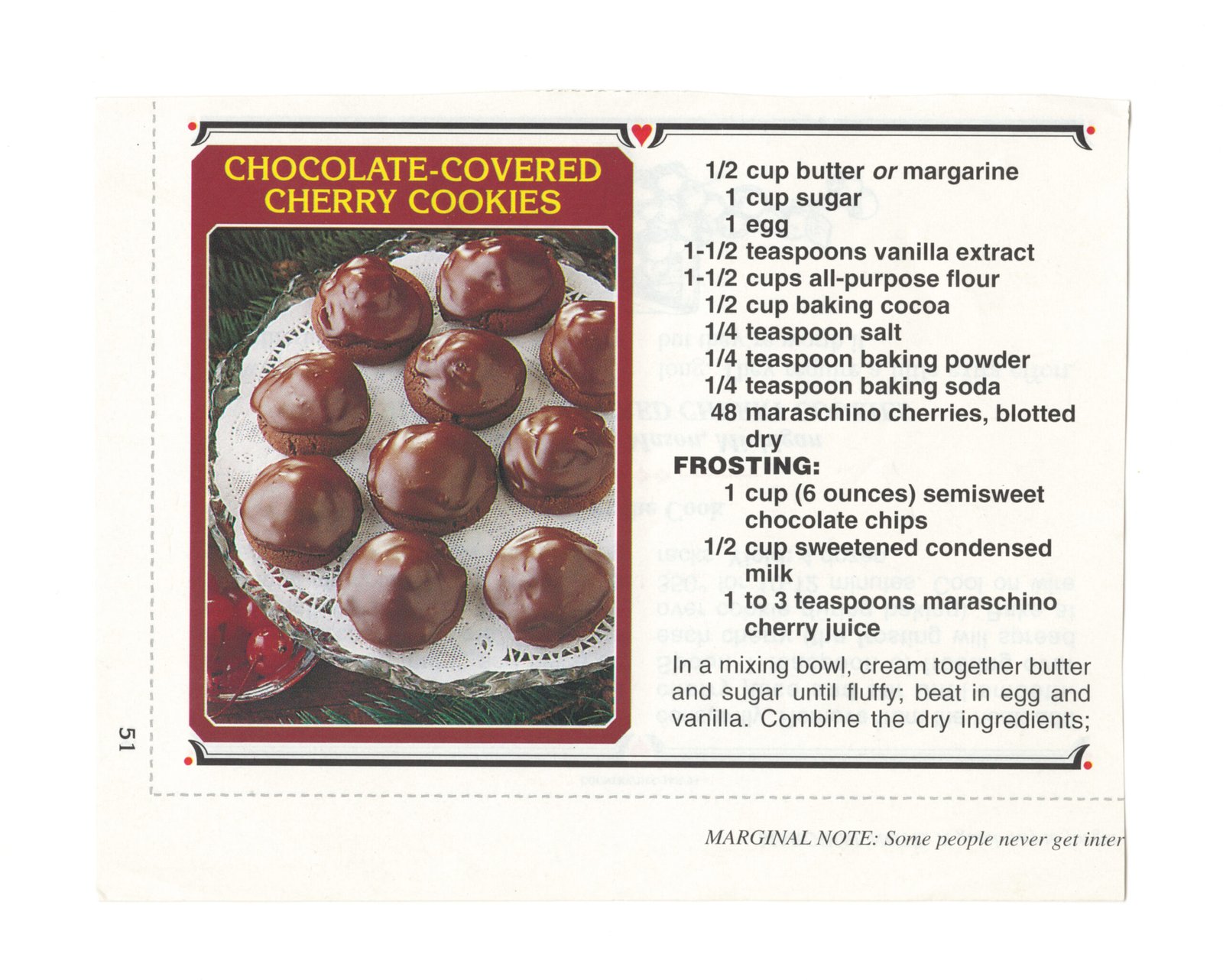 Front of the Chocolate-Covered Cherry Cookies magazine clipping from My Mom's Recipe Box.