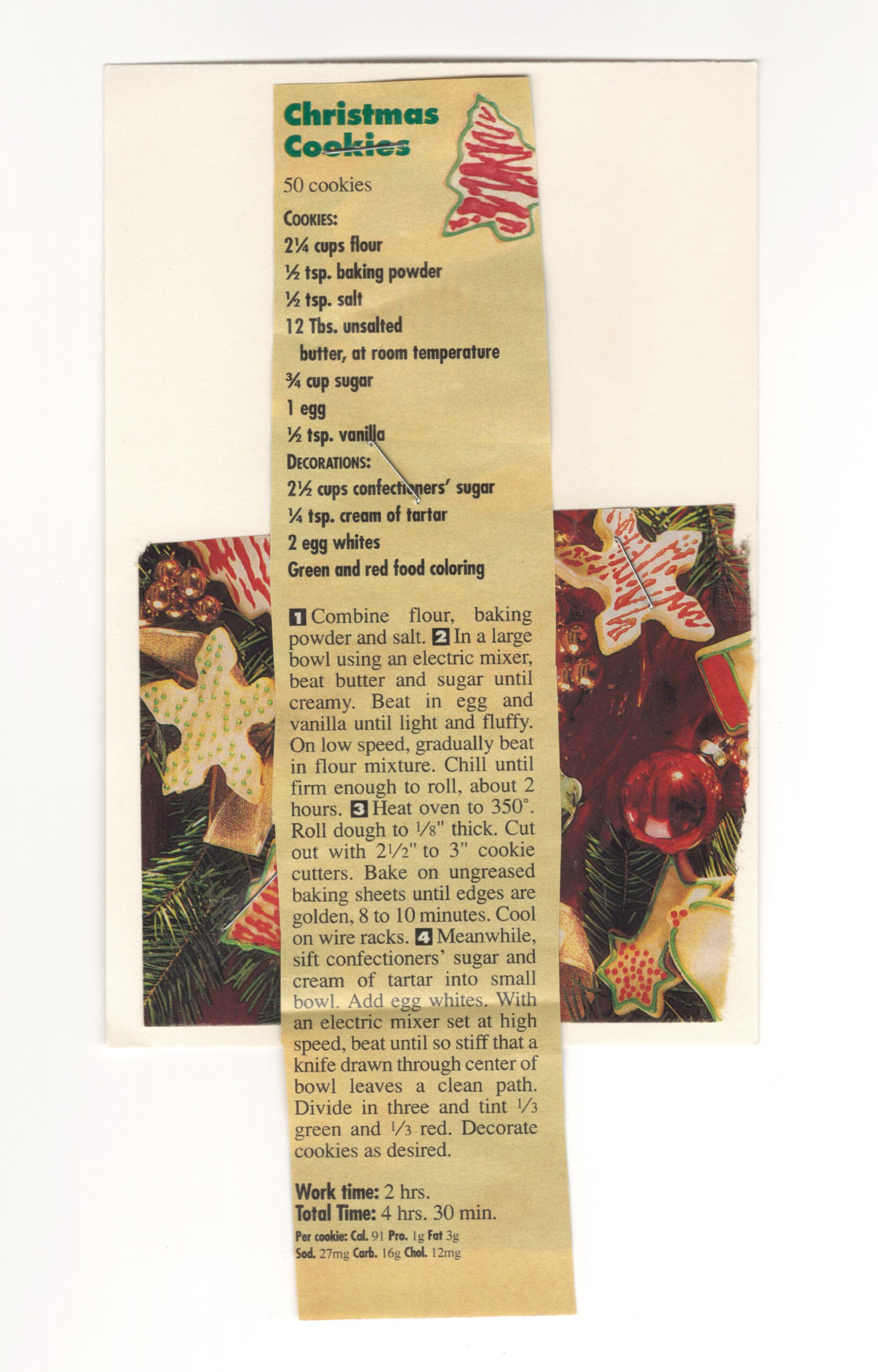 Original Christmas Cookies magazine clipping with attached holiday cookie photographs from My Mom's Recipe Box.