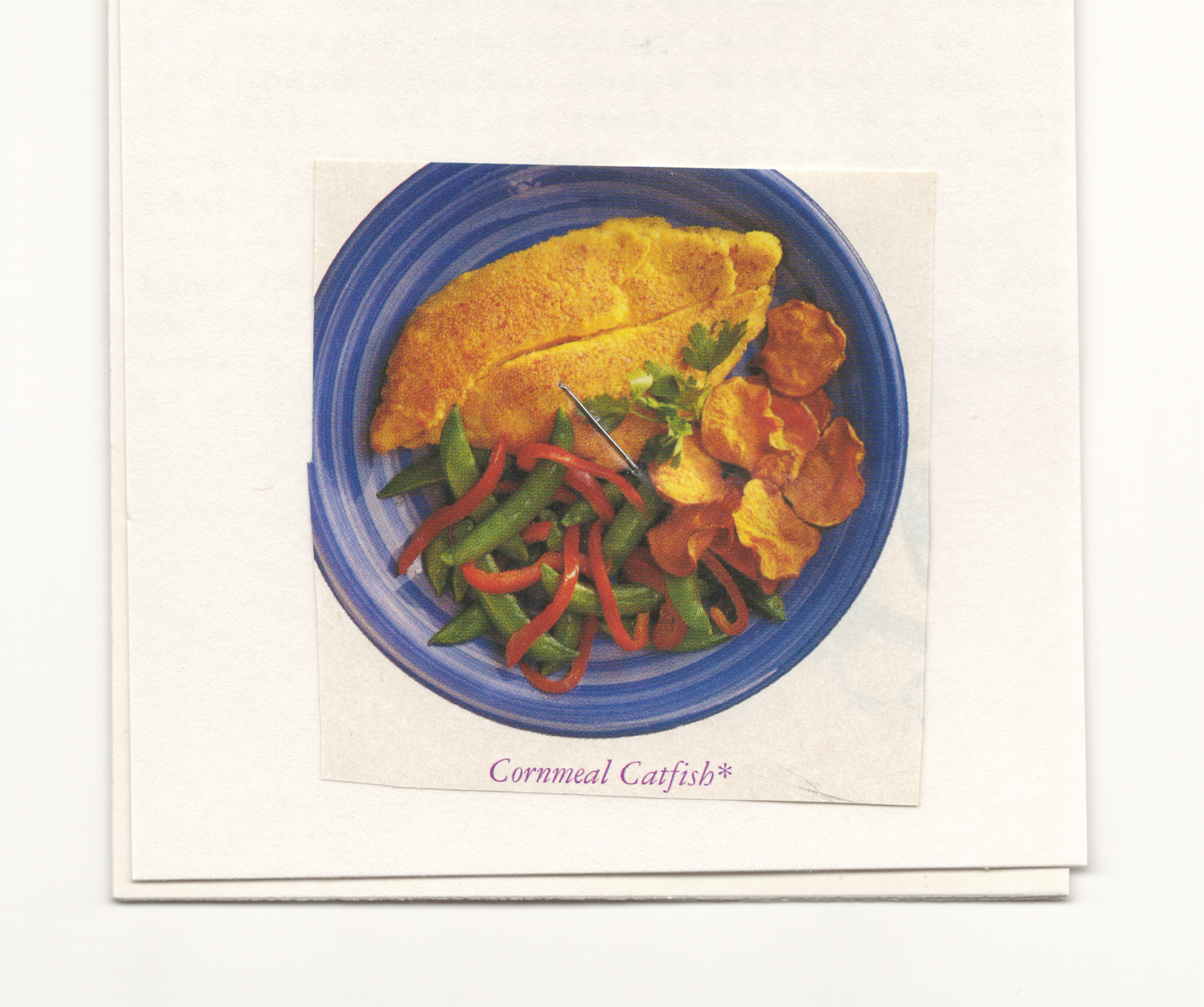 Original front of the Cornmeal Catfish printed clipping from My Mom's Recipe Box