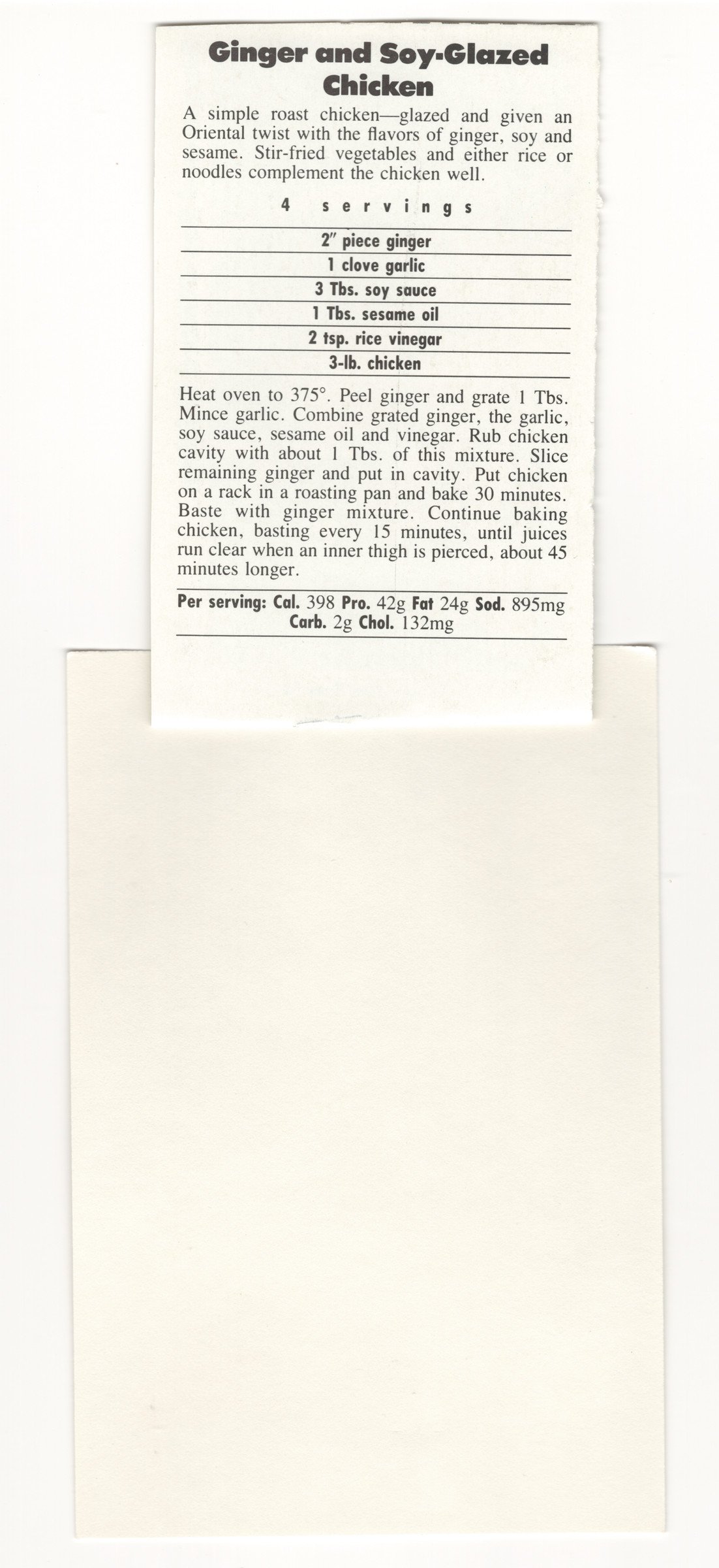 Original back of the Ginger and Soy-Glazed Chicken two-sided printed recipe clipping from My Mom's Recipe Box