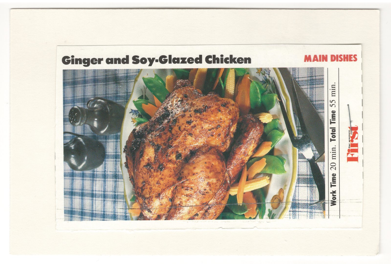 Original front of the Ginger and Soy-Glazed Chicken two-sided printed recipe clipping from My Mom's Recipe Box