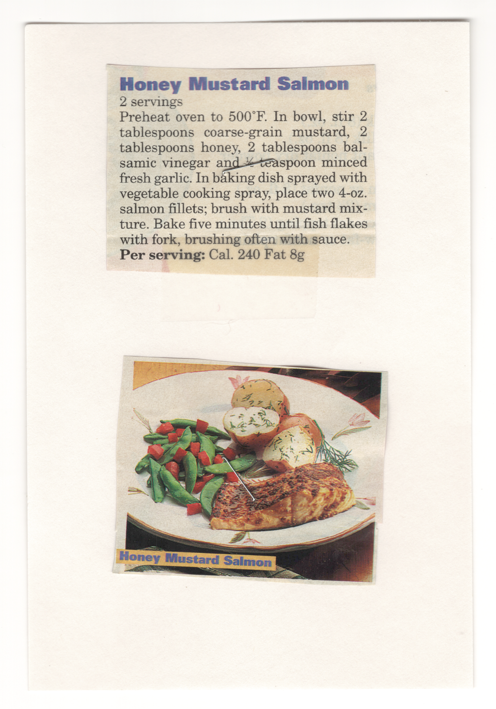Original card of the Honey Mustard Salmon printed clipping from My Mom's Recipe Box