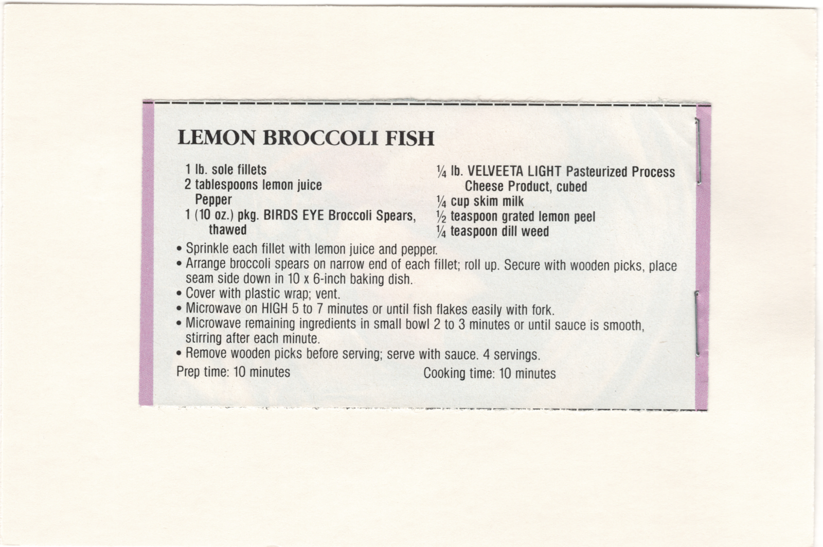 Original back of the Lemon Broccoli Fish printed clipping from My Mom's Recipe Box