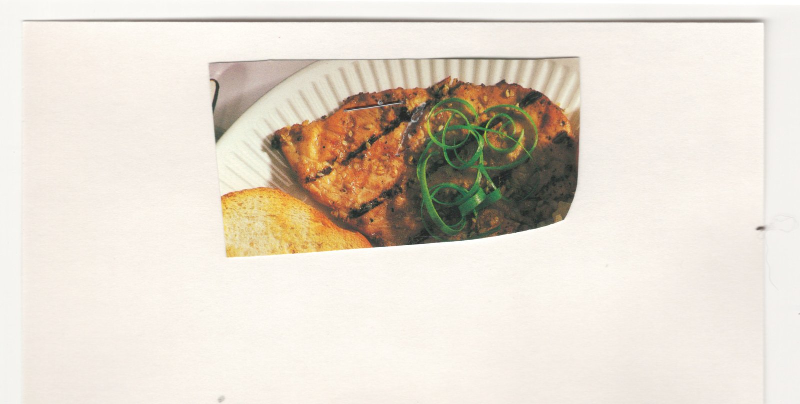 Original back of the Sesame-Ginger Chicken two-sided mounted recipe clipping from My Mom's Recipe Box