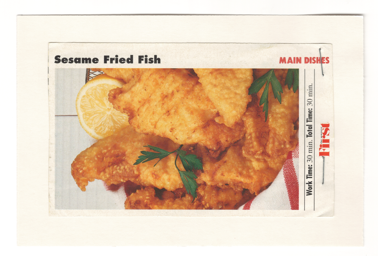 Original front of the Sesame Fried Fish printed clipping from My Mom's Recipe Box
