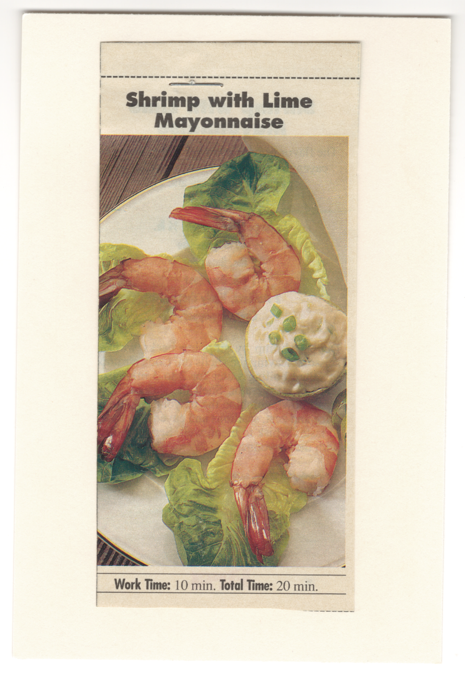 Original front of the Shrimp with Lime Mayonnaise printed clipping from My Mom's Recipe Box