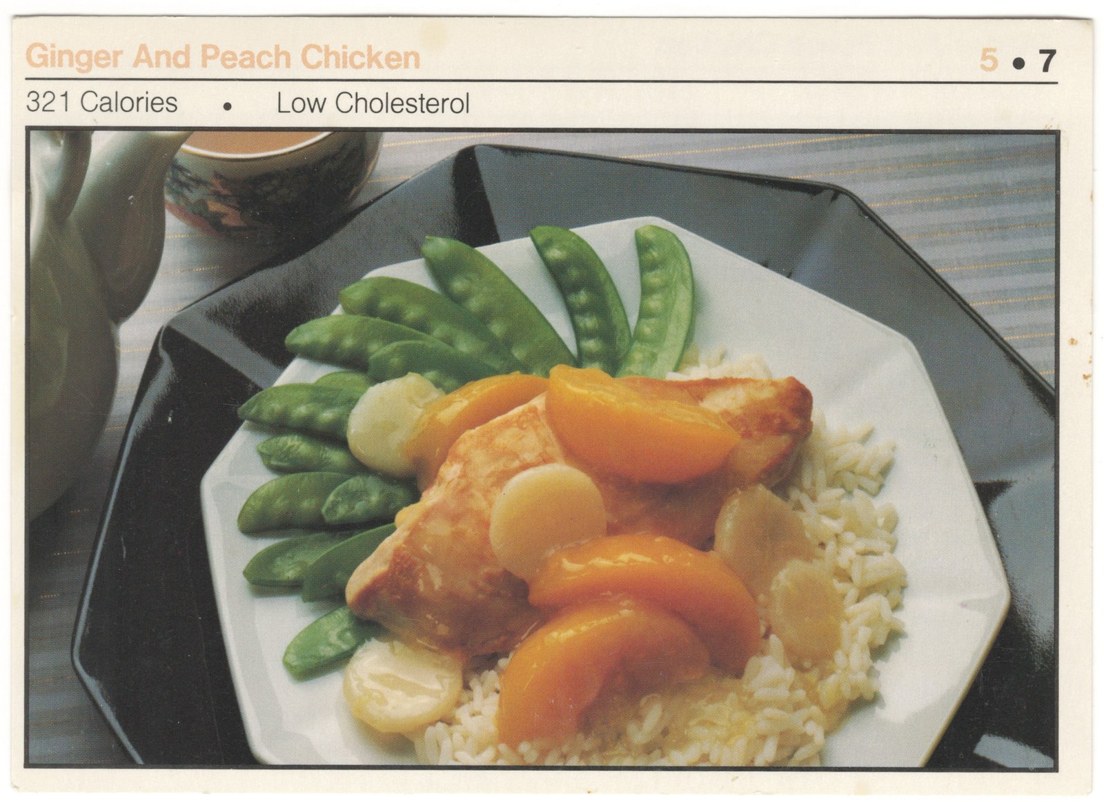 Original front of the Ginger And Peach Chicken printed diet recipe card from My Mom's Recipe Box.